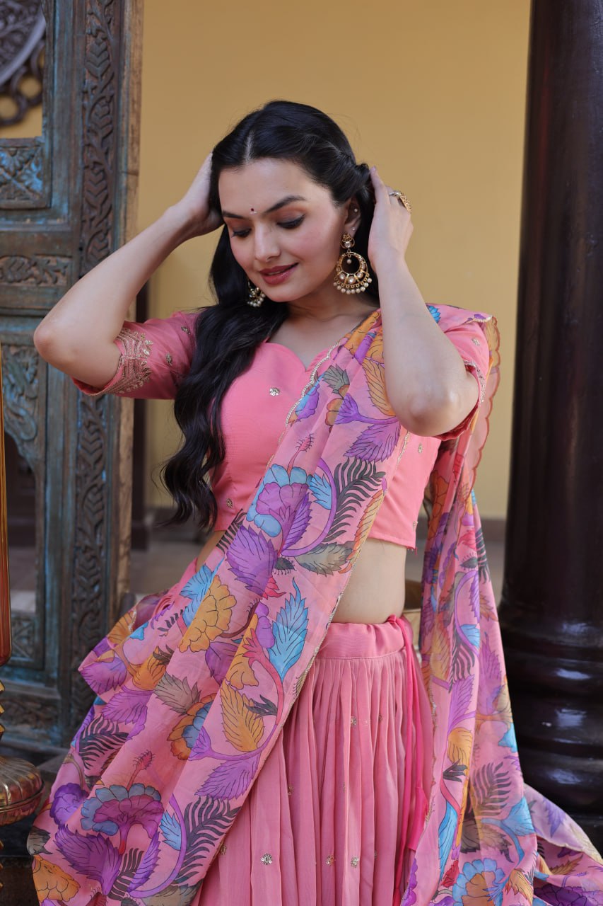 Pink Cosmos Silk Embroidered Lehenga Choli Set
