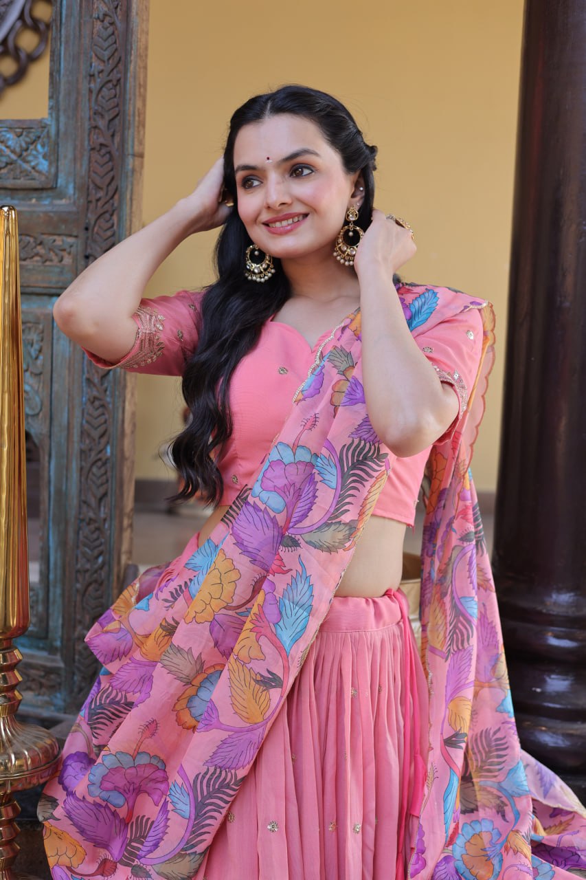 Pink Cosmos Silk Embroidered Lehenga Choli Set