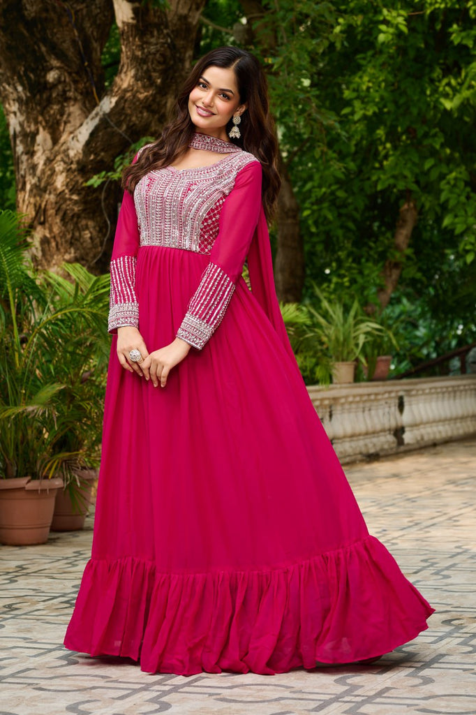 Star Georgette Embroidered Gown with Dupatta