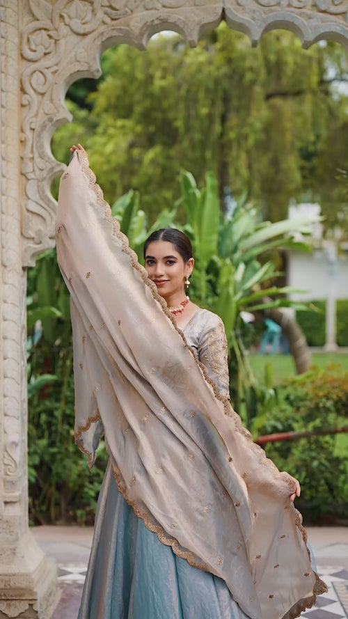 Silver Sequin Embroidered Fendi Lehenga Choli Set product reel