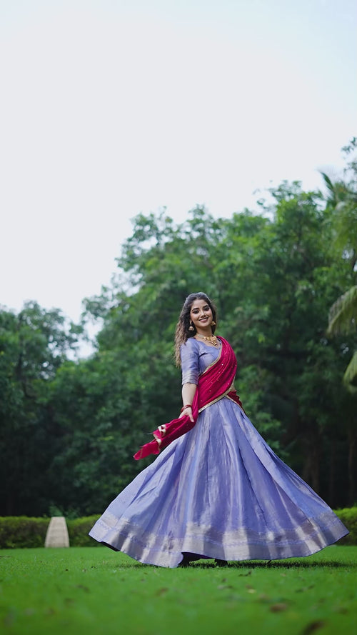 Purple Kanchipuram Zari Lehenga Choli Set with Magenta Dupatta product reel