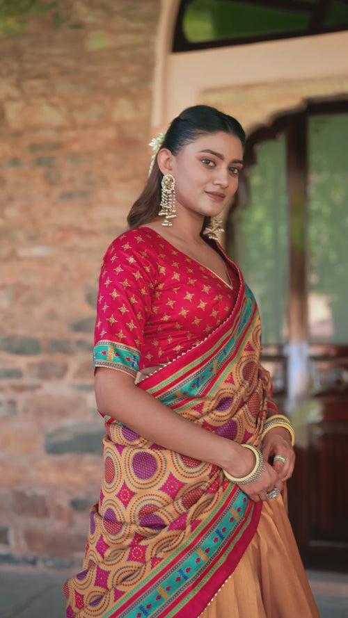 Mustard Tasar Silk Lehenga Choli Set with Printed Tassel Dupatta product reel
