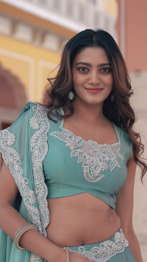 Sea Green Rangoli Silk Lehenga Choli Set product reel