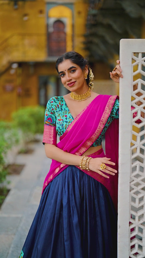 Purple Printed Aastha Silk Lehenga Choli Set with Stitched Blouse product reel