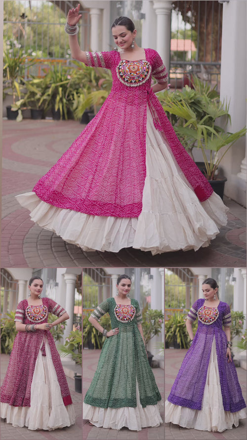 Pink Bandhani Kutchi Work Kurti with 12M Lehenga product reel
