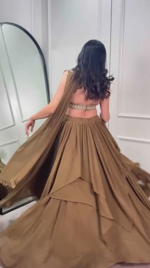 Mocha Brown Layered Marble Lehenga Choli Set product reel