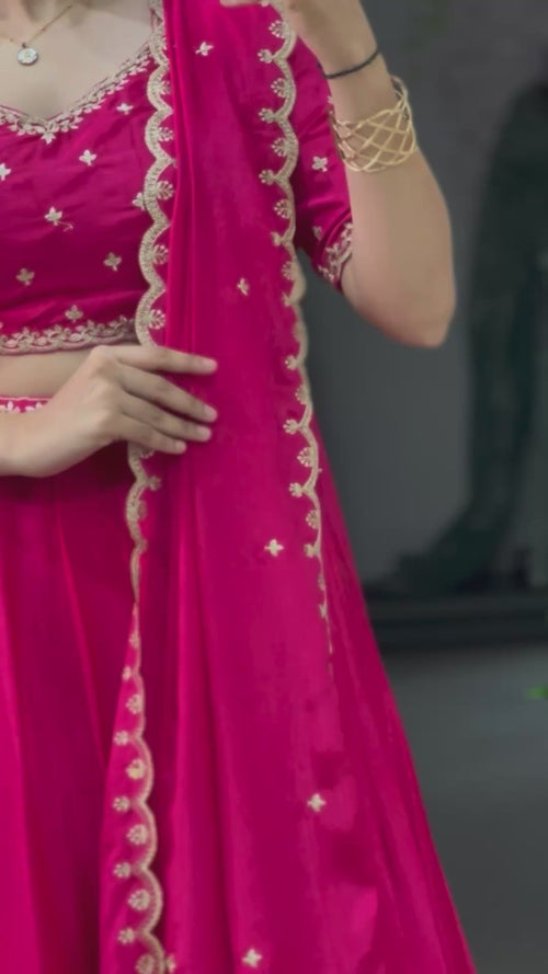 Purple Embroidered Chinon Lehenga Choli Set with Scalloped Dupatta product reel