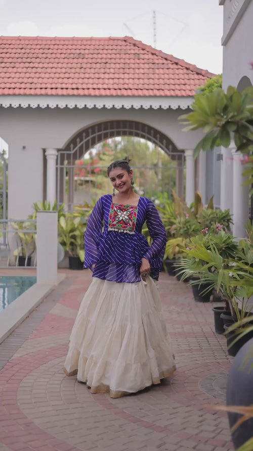 Black Laheriya Kutchi Work Top with Kora Cotton Lehenga product reel