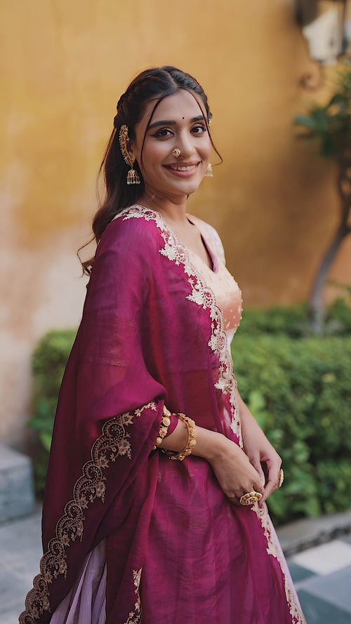 Pink Gold Slub Kota Paithani Border Lehenga Choli with Rani Pink Dupatta product reel