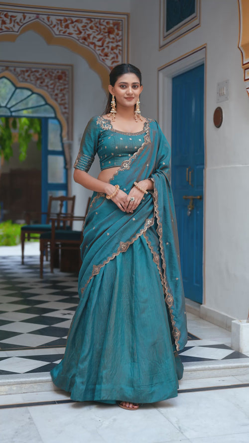 Peacock NC Silk Lehenga Choli Set with Embroidered Blouse Fabric product reel