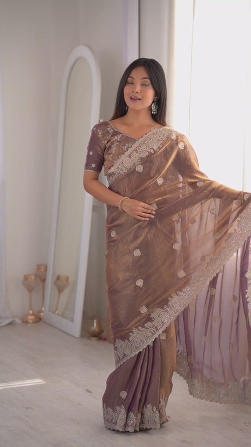 Burgundy Fendy Crush Zari Embroidered Designer Saree product reel