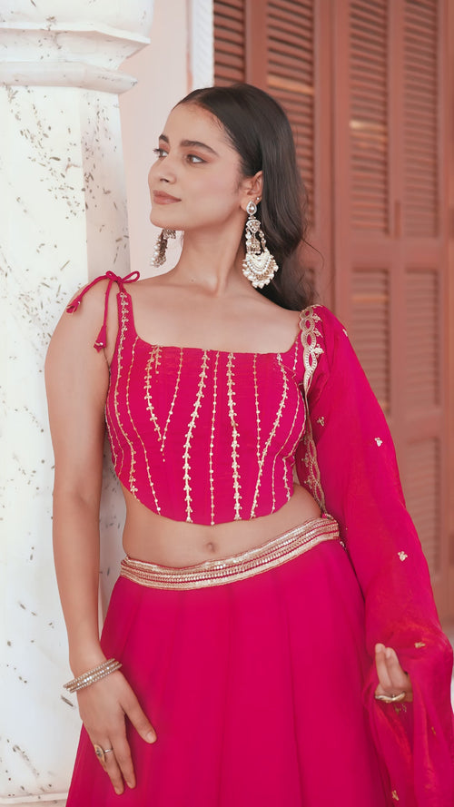 Pink Sequin Embroidered Fendi Silk Lehenga Choli Set product reel