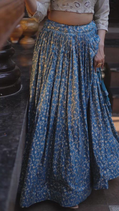 Blue Cosmos Jacquard Lehenga with Embroidered Blouse product reel