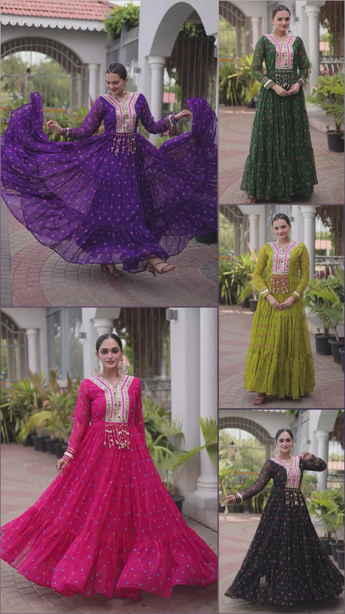 purple Laheriya Print Kutchi Work Navratri Gown product reel