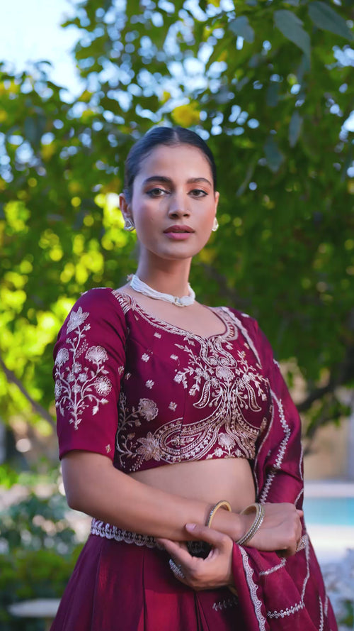 Maroon Embroidered Rangoli Crush Lehenga Choli Set product reel