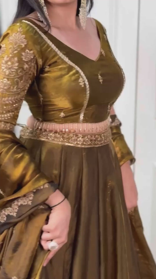 Antique Gold Embroidered Fendi Lehenga Choli Set product reel