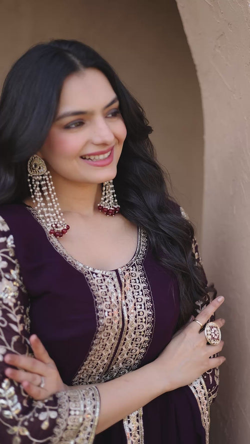 Pink Faux Blooming Embroidered Gown Set with Dupatta product reel