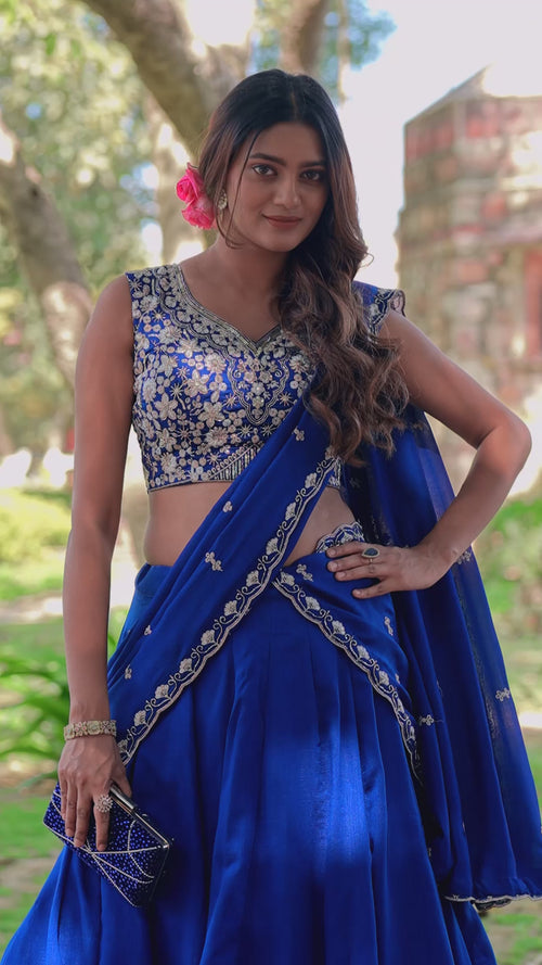 Royal Blue P.C. Kashmiri Lehenga Choli Set with Tube Bead Embroidery product reel