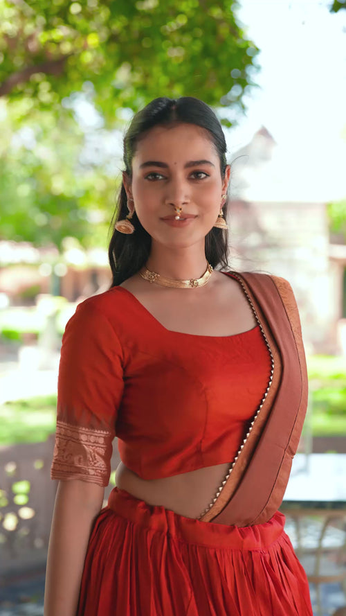 Rust South Indian Poly Cotton Lehenga Choli Set product reel