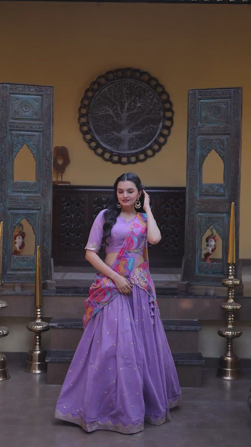 Pink Cosmos Silk Embroidered Lehenga Choli Set product reel