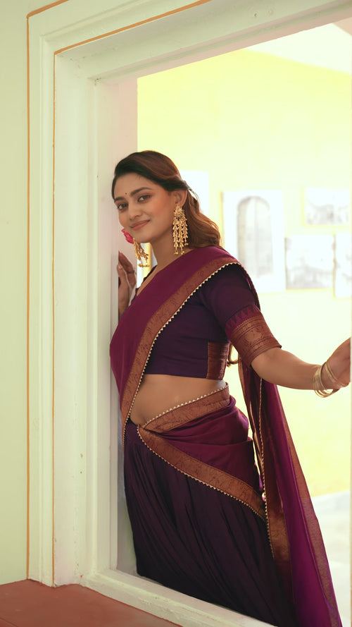 Dark Purple South Indian Poly Cotton Lehenga Choli Set product reel