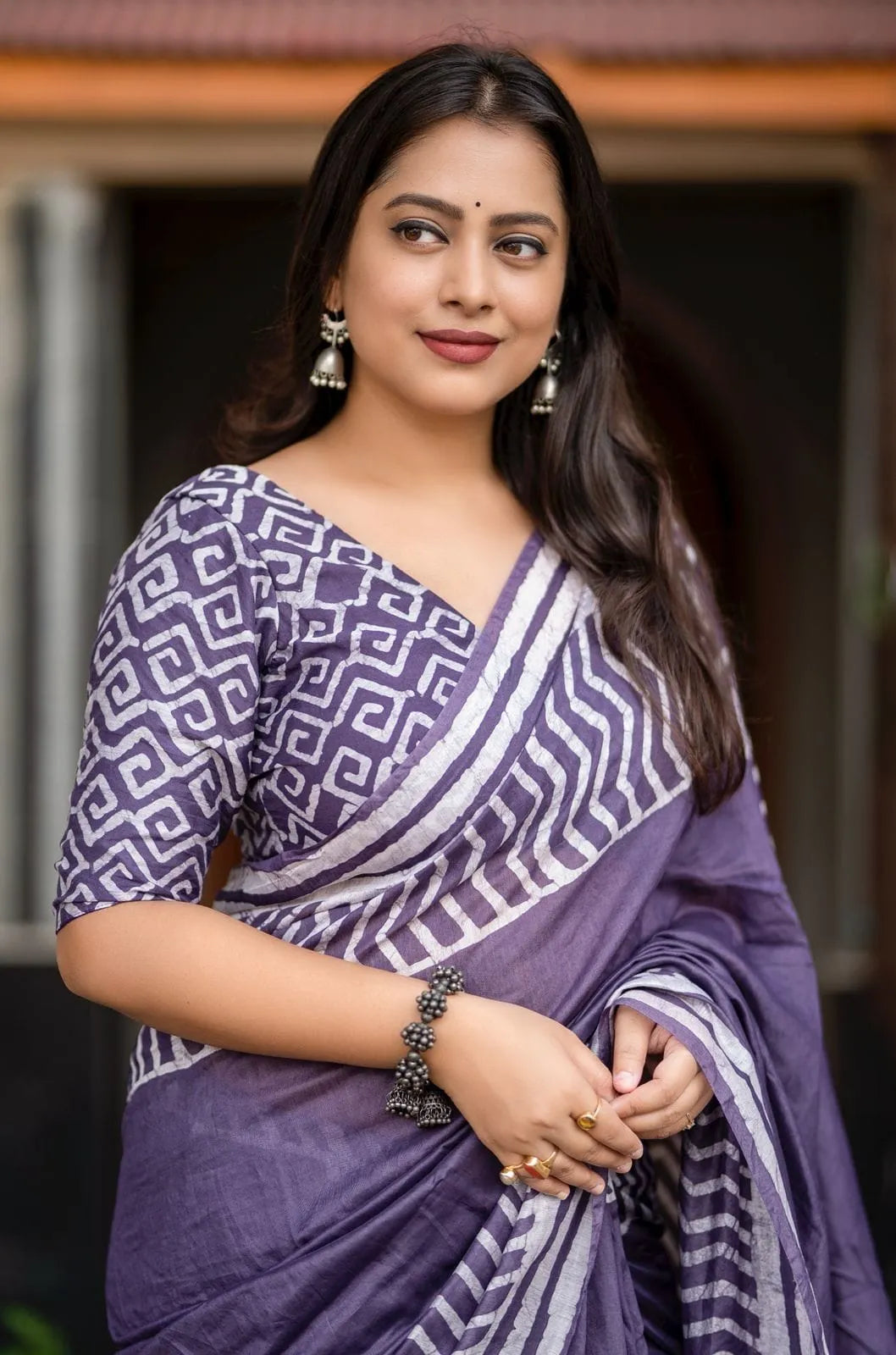 purple chanderi saree