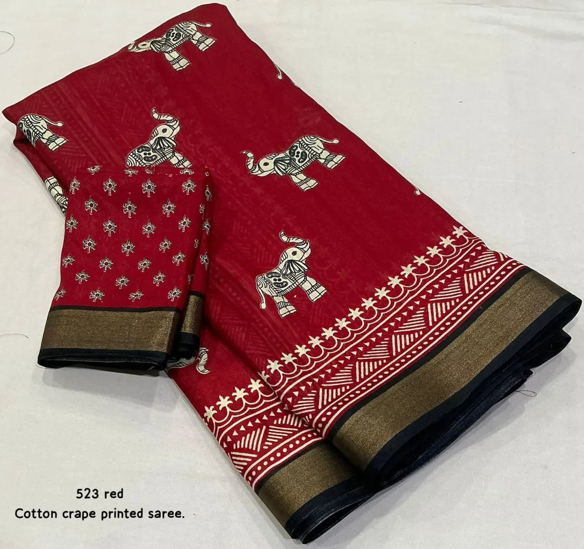 red ajrakh print sari