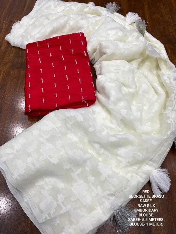 Lucknowi Saree with Red Blouse