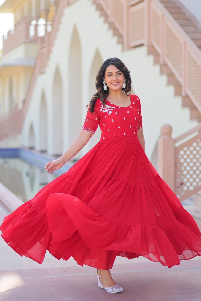 Faux Blooming Gown with Beads Embroidery Work