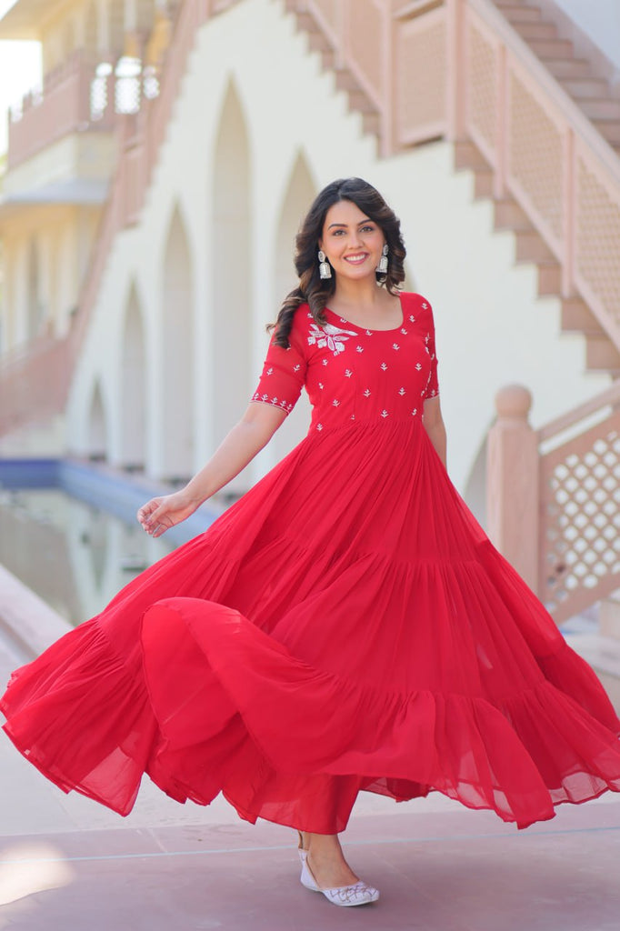 Faux Blooming Gown with Beads Embroidery Work