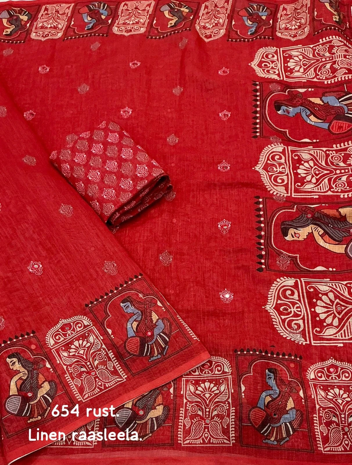rust designer linen saree