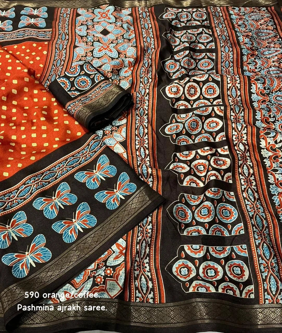 rust pashmina ajrakh