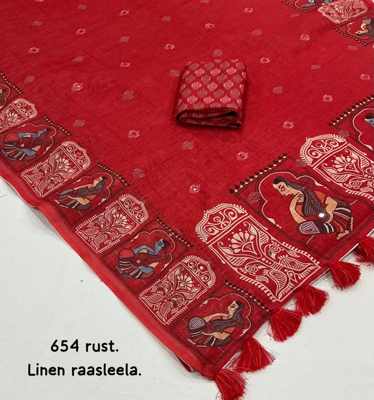 soft linen rust saree
