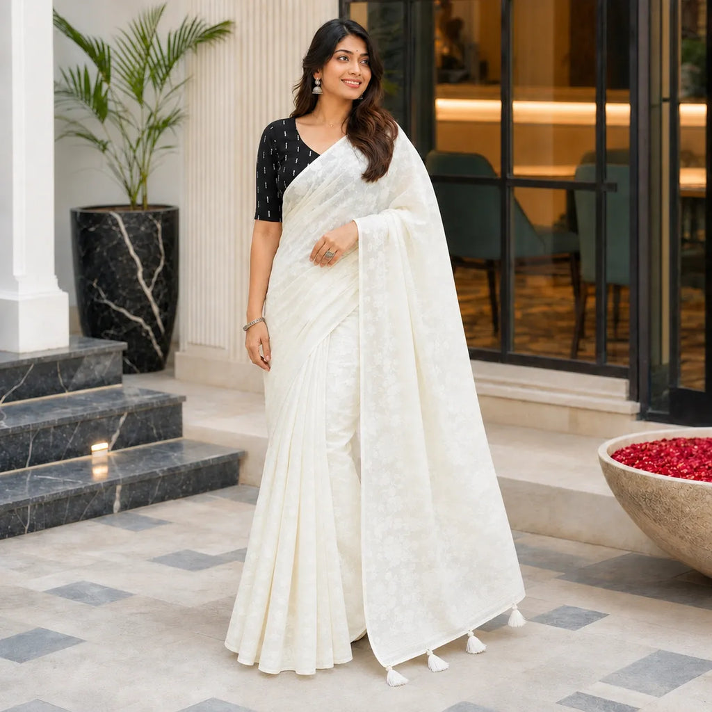 Lucknowi Saree with Black Blouse