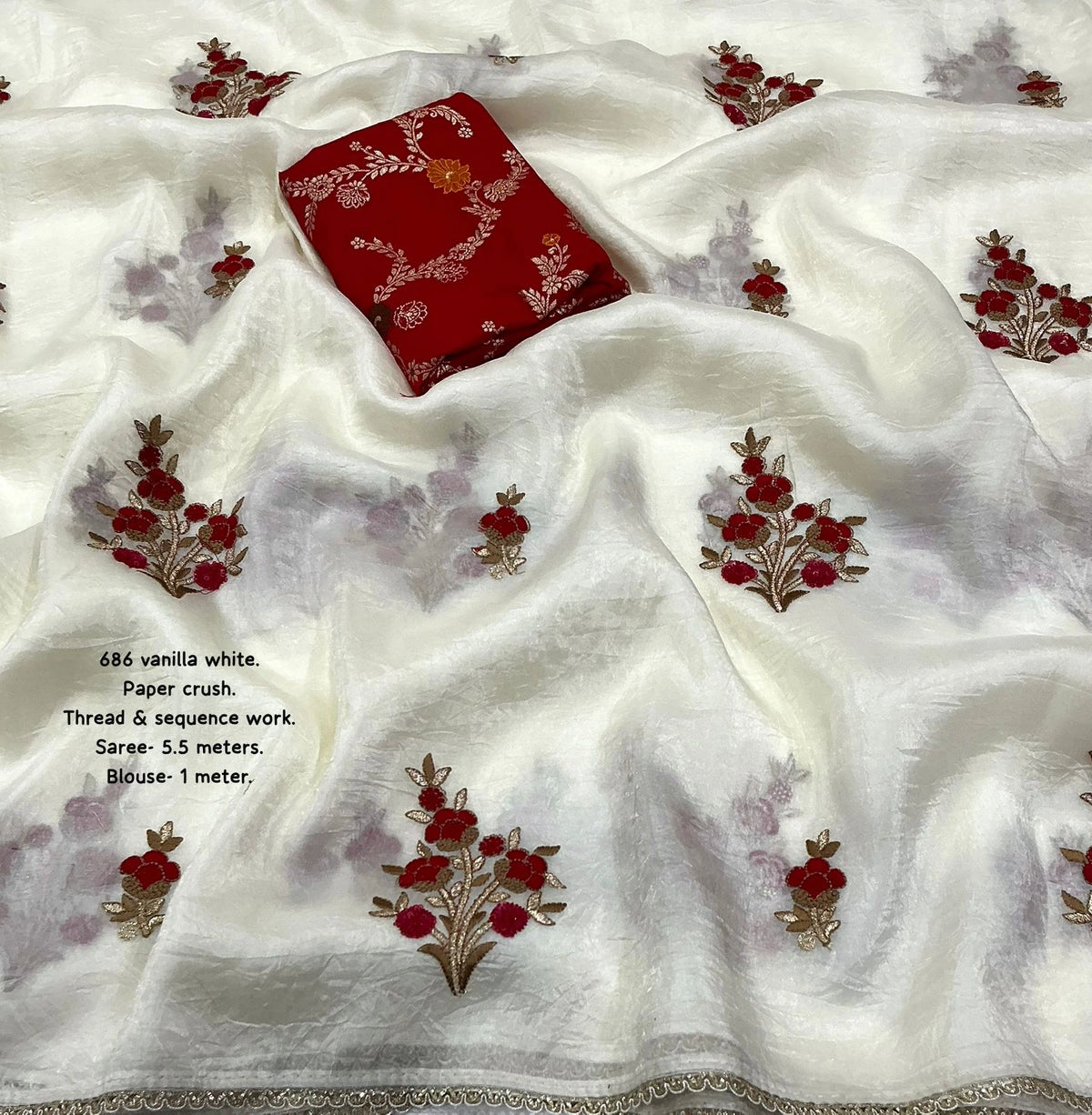 white floral embroidered saree