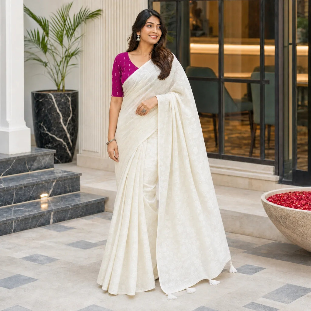 white magenta saree