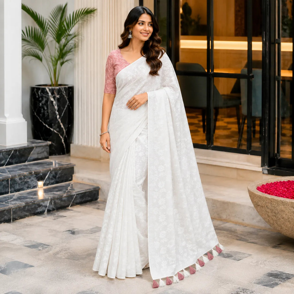 Lucknowi Saree with Dusty Pink Blouse