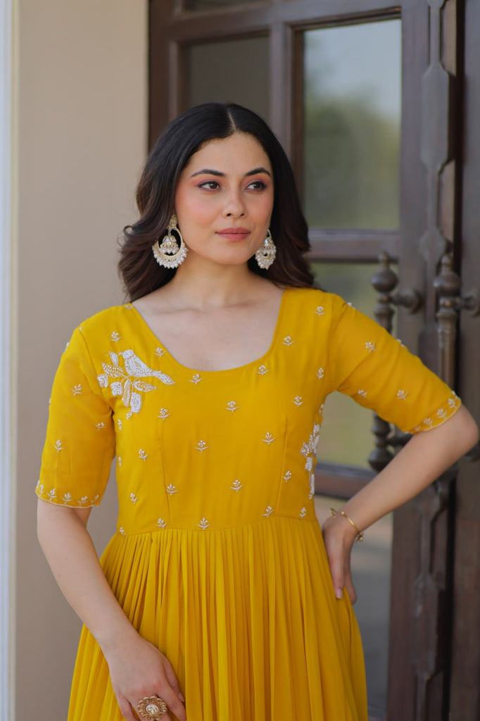 Faux Blooming Gown with Beads Embroidery Work